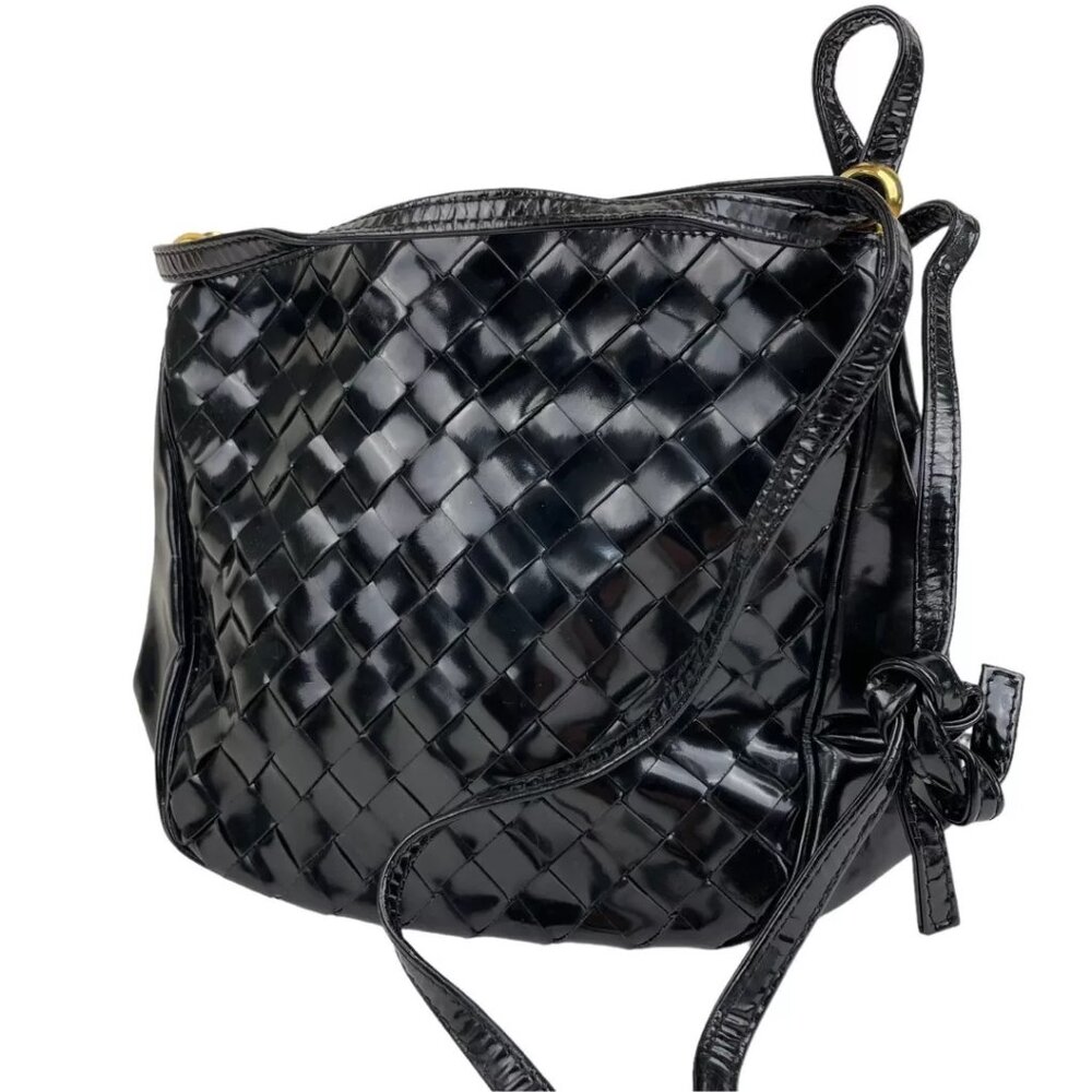 Bottega Veneta Intrecciato Shoulder Bag Patent Leather Black from Japan